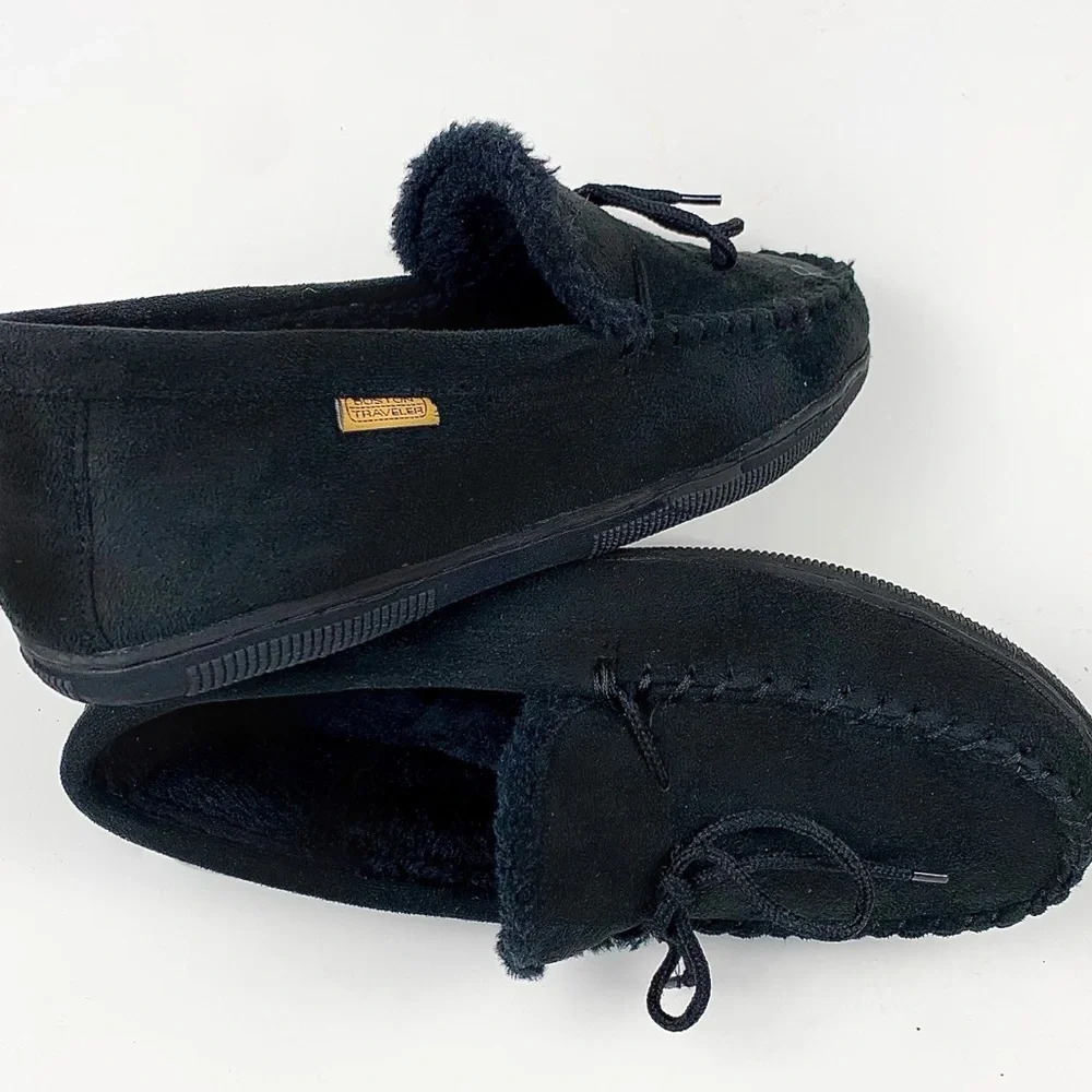 Travelers Mens Black Faux Suede Moccasin Loafers Size 11 M